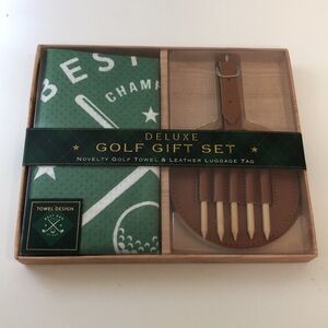 Deluxe Golf Gift Set nwt with Towel and Leather Luggage Tag best dad by par